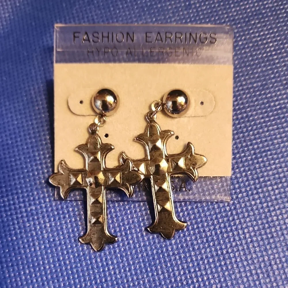 Silver Cross Dangle Earrings